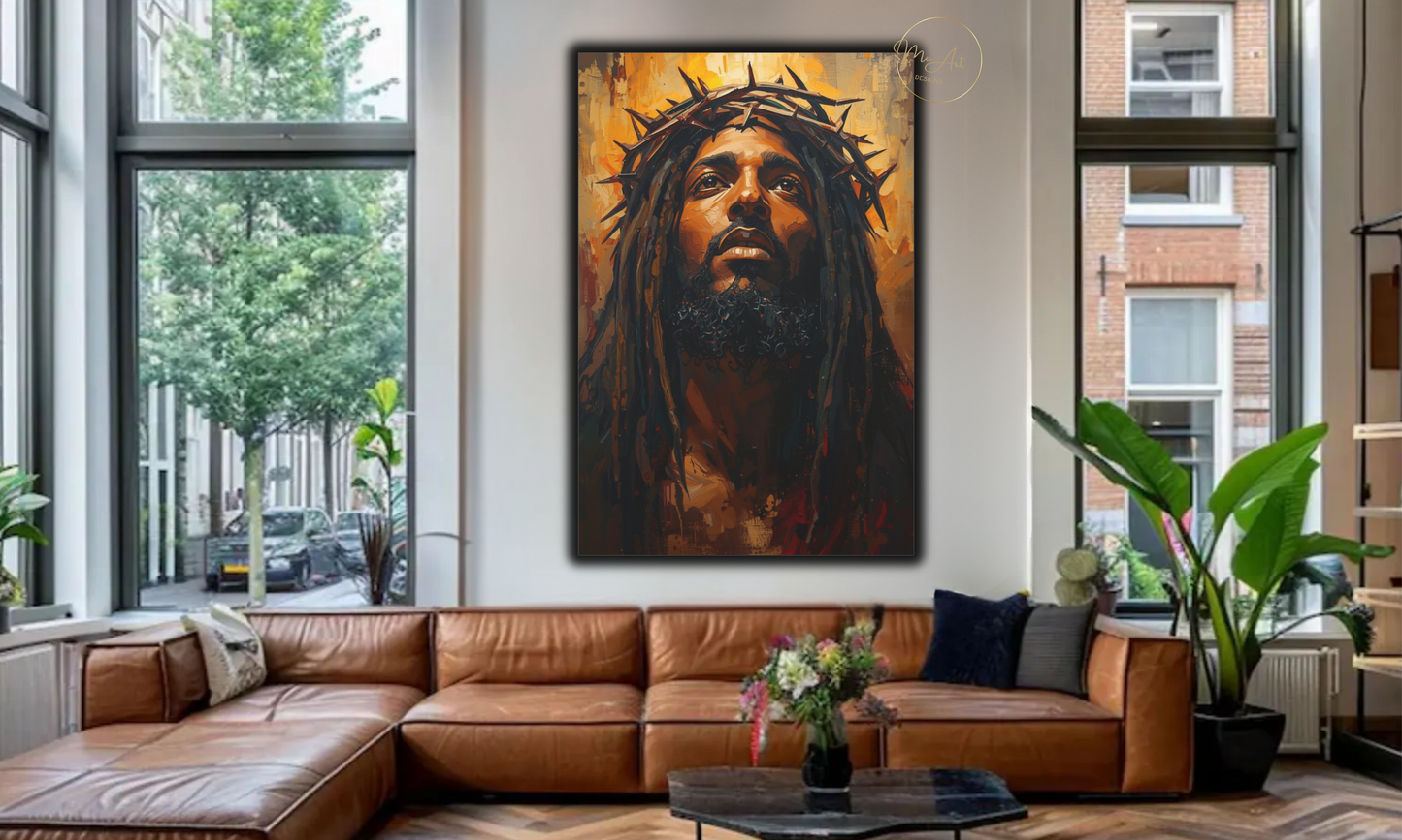 Black Jesus Canvas Wall Art – Crowned in Sacrifice / Canvas Print