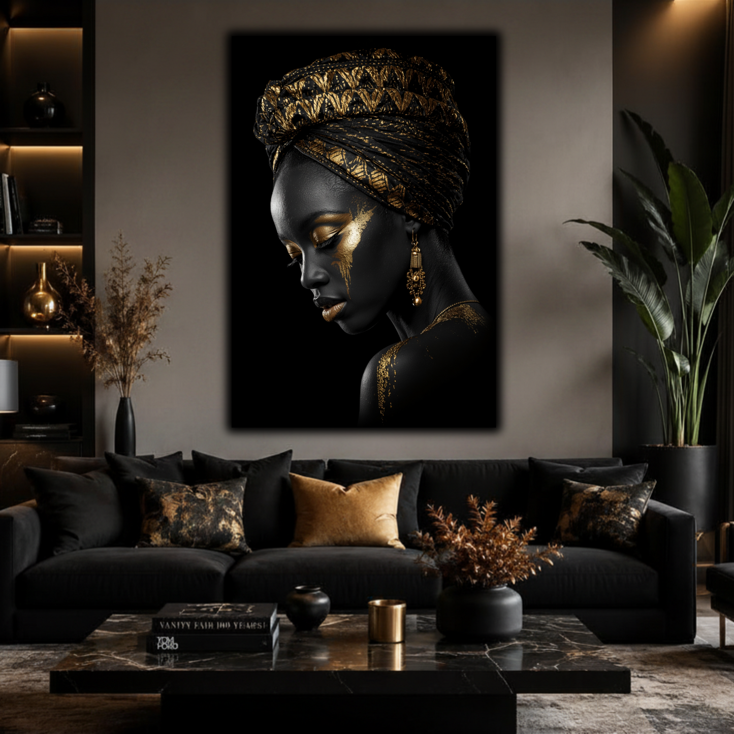 Black Woman Wall Art - African Queen Canvas Print | Black & Gold Wall Decor