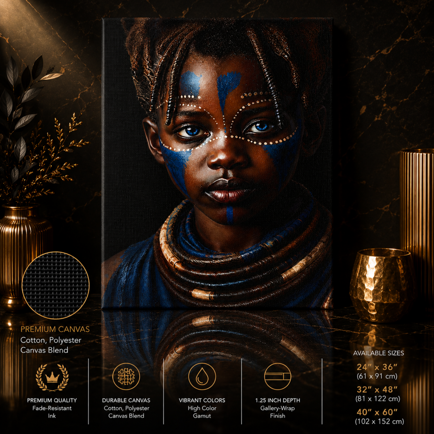 African Wall Art – African Girl with Blue Eyes Canvas Print | Luxury Afrocentric Decor