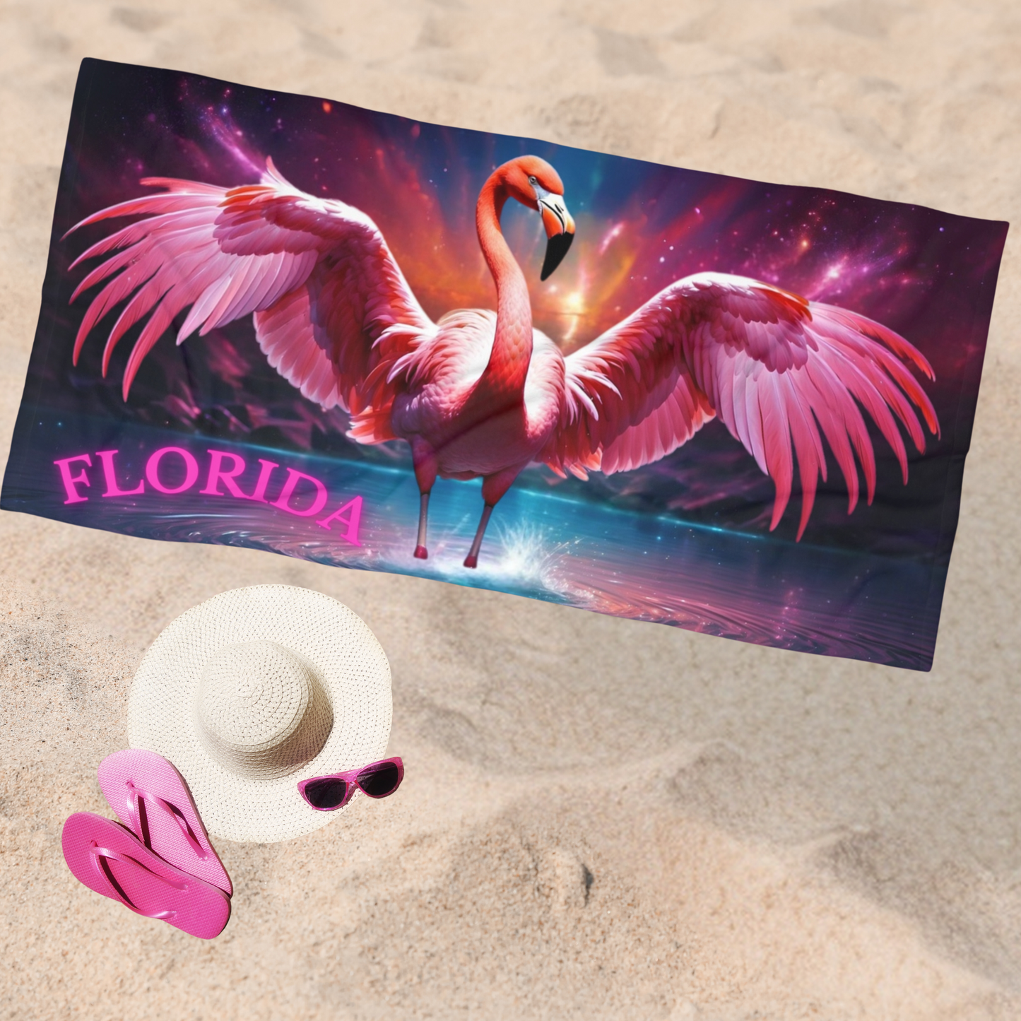 Exotic Pink Flamingo Florida - Beach Towel