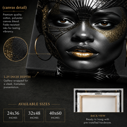 Black Woman Wall Art – High Fashion Afrocentric Gold & Black Canvas Print