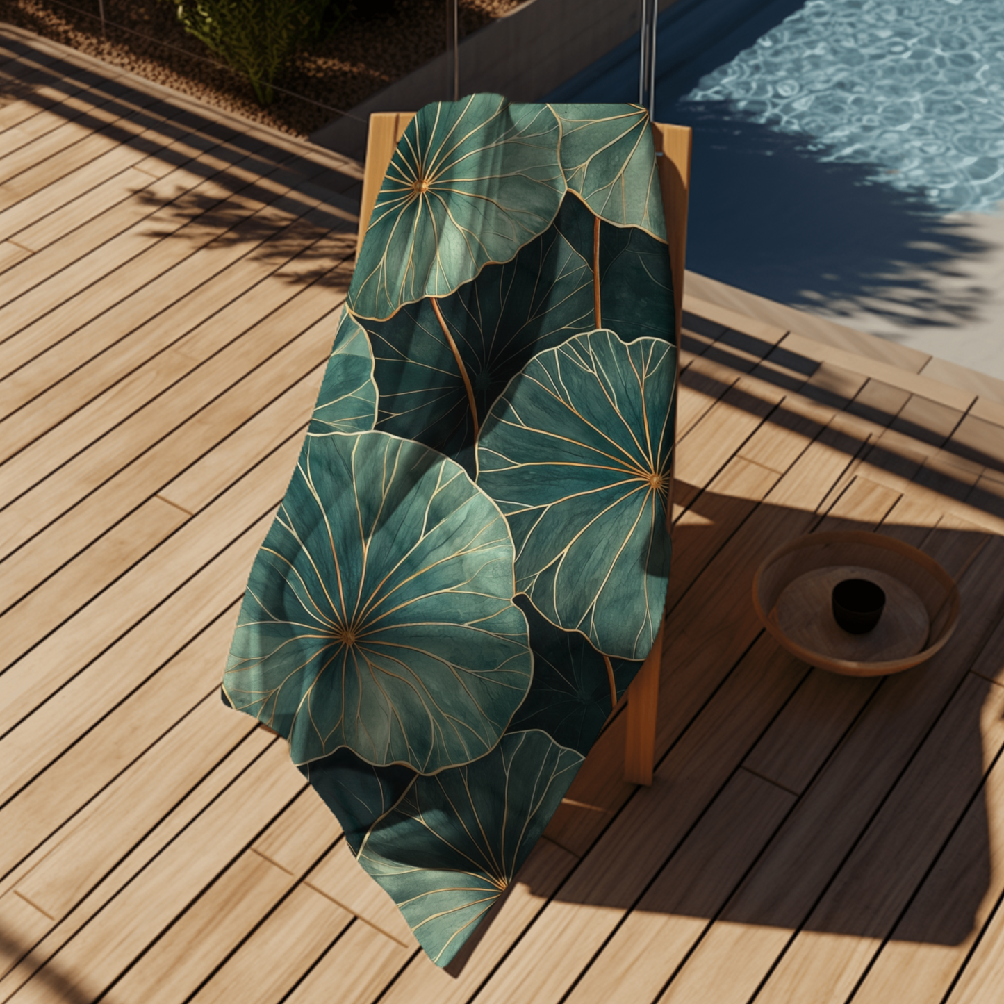 Lush Green Leaves with Gold - Beach Towel