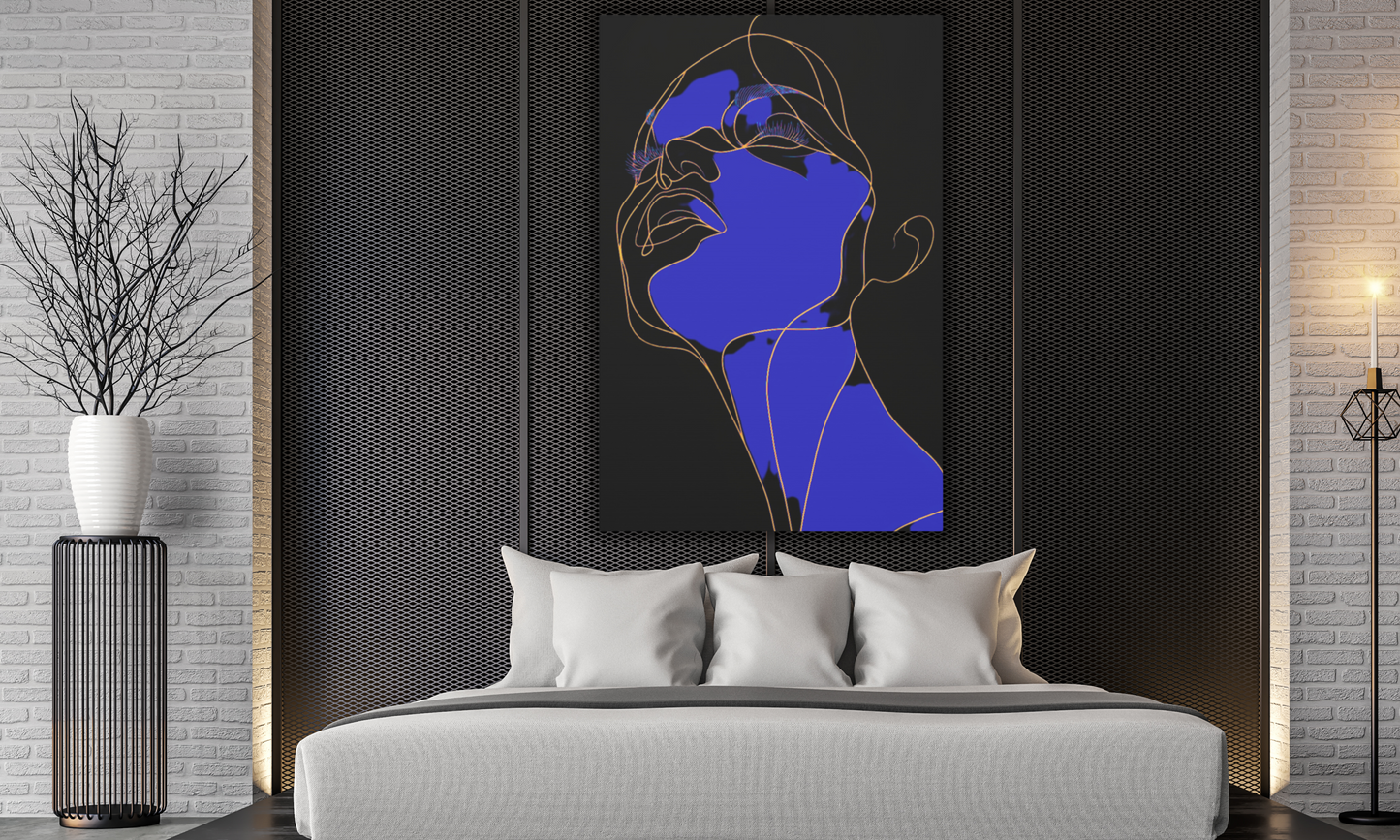 Canvas Art Print, Abstract Woman in Blue, Gold and Black