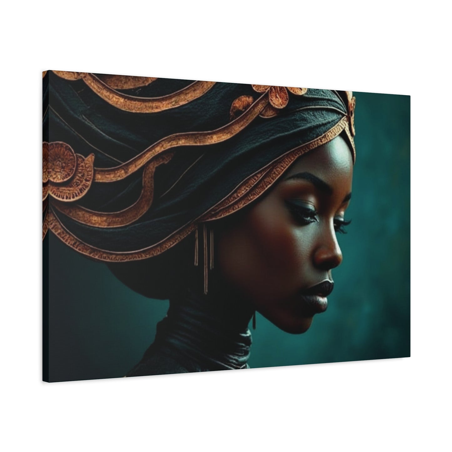 Black Woman Wall Art – Copper & Green Afrocentric Canvas Print