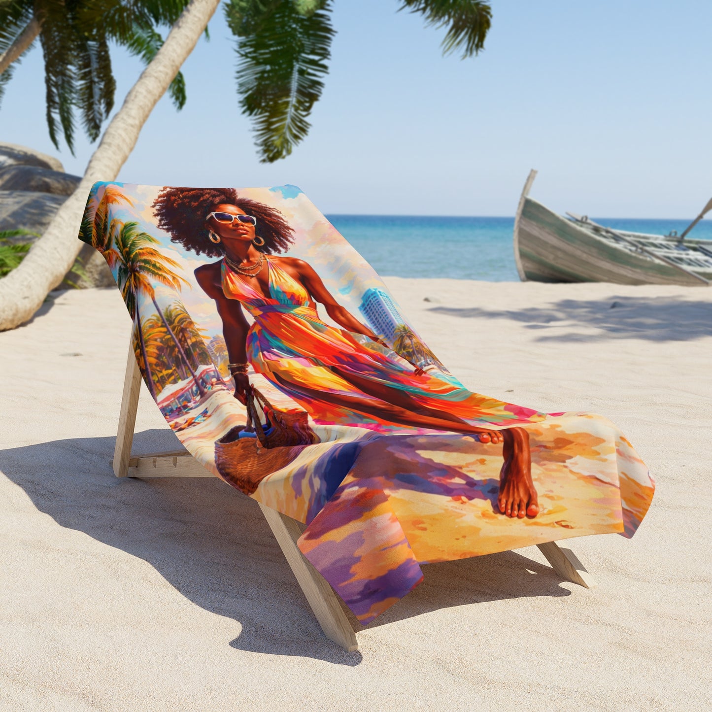 Black Woman Beach Towel - Stylish Afrocentric Miami Beach