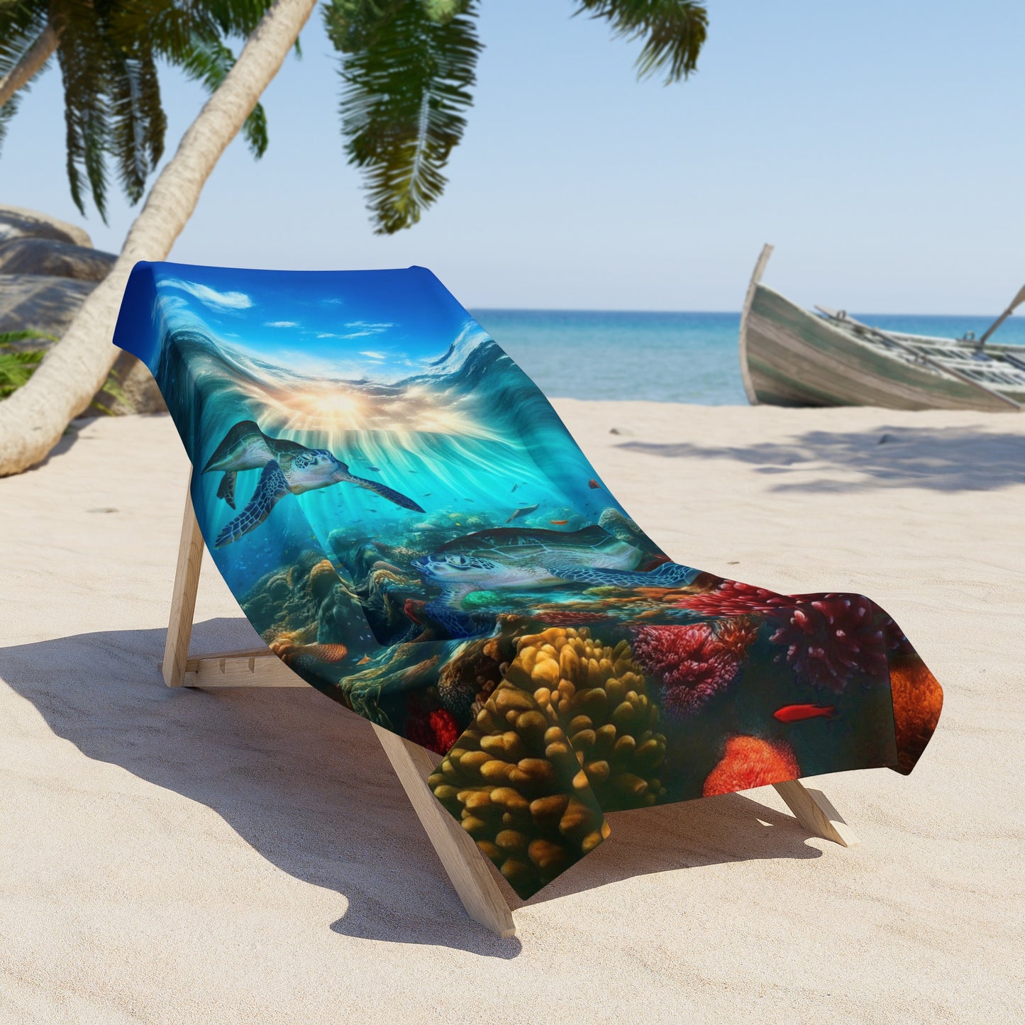 Sea Turtles in Tropical Ocean Reef Beach Towel