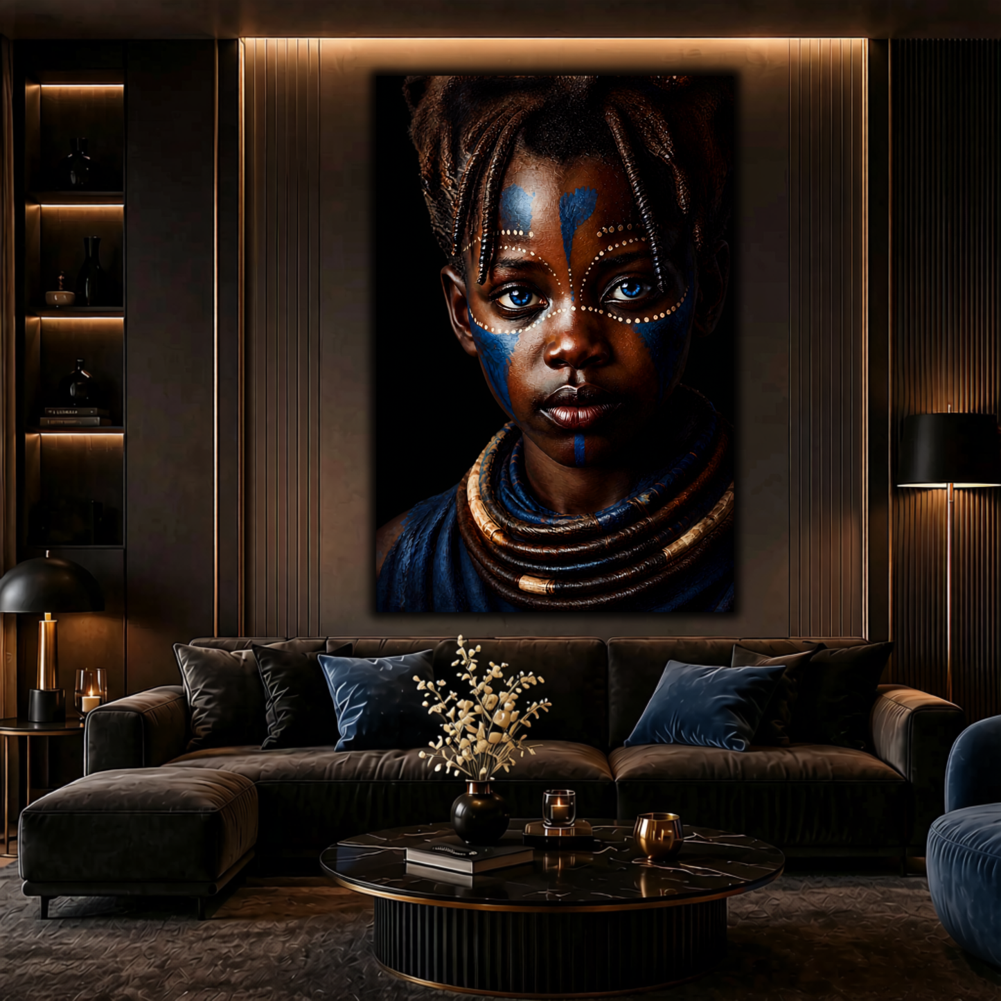 African Wall Art – African Girl with Blue Eyes Canvas Print | Luxury Afrocentric Decor
