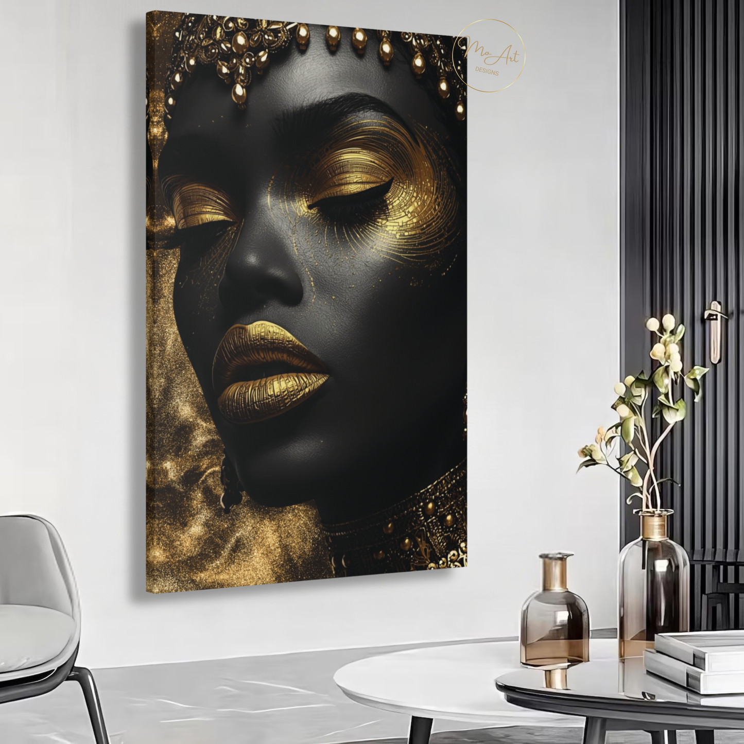 Black Woman Wall Art – Essence of Gold | Black & Gold Luxury Afrocentric Canvas Print