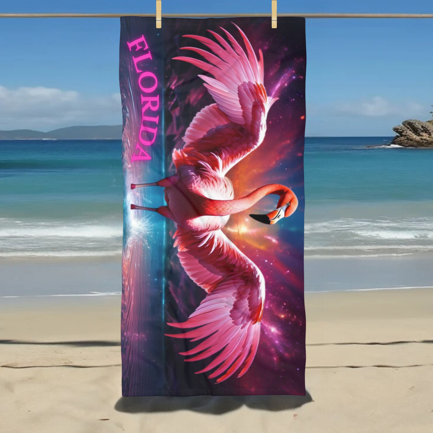 Exotic Pink Flamingo Florida - Beach Towel