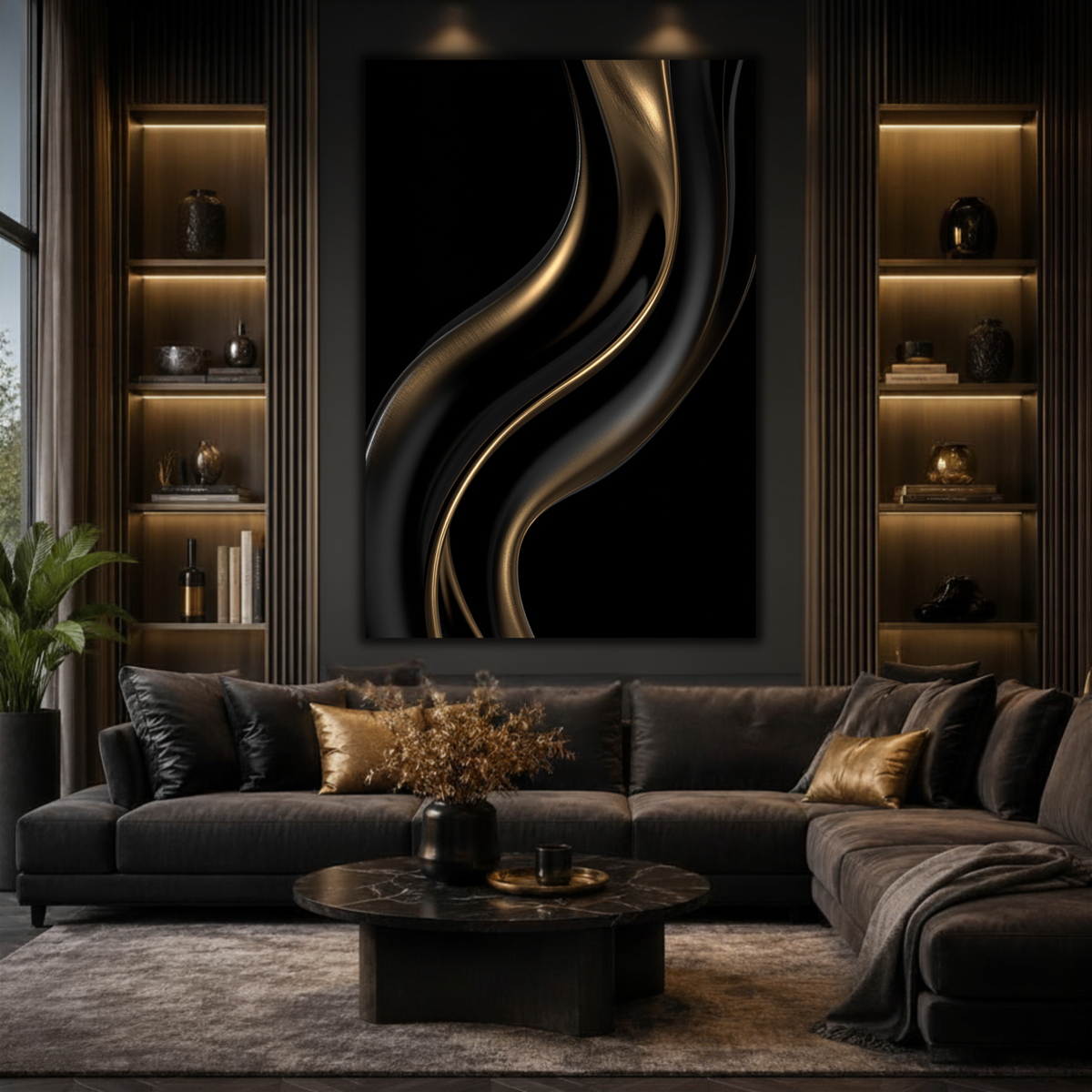 Black and Gold Abstract Wall Art | Modern Luxury Canvas Print for Home Decor