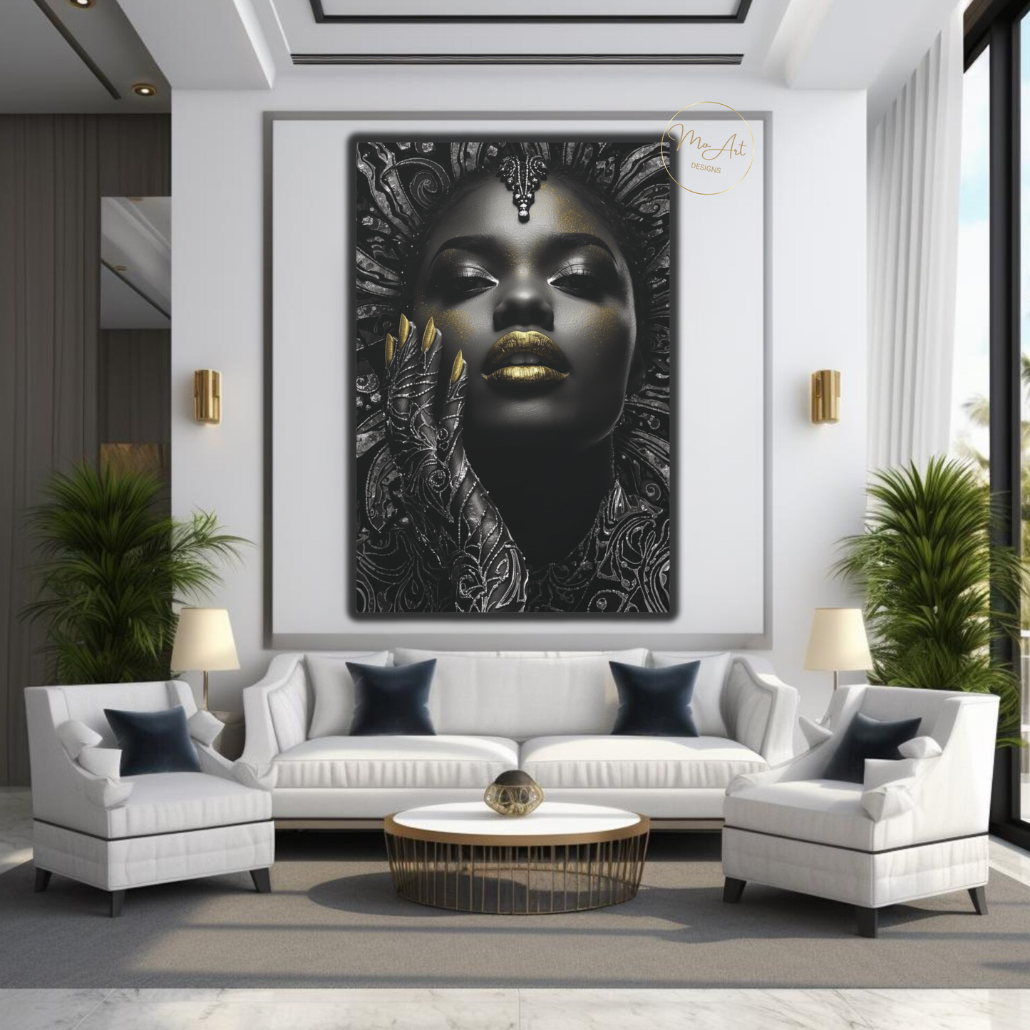 Black Woman Wall Art – Midnight Empress | Black & Gold Luxury Canvas Print