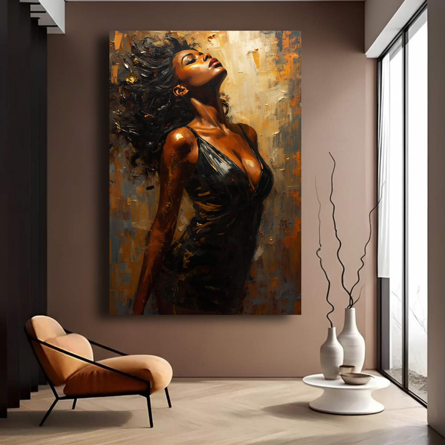 Black Woman Wall Art - Seductive Afrocentric Woman Canvas Print | Luxury Abstract Portrait
