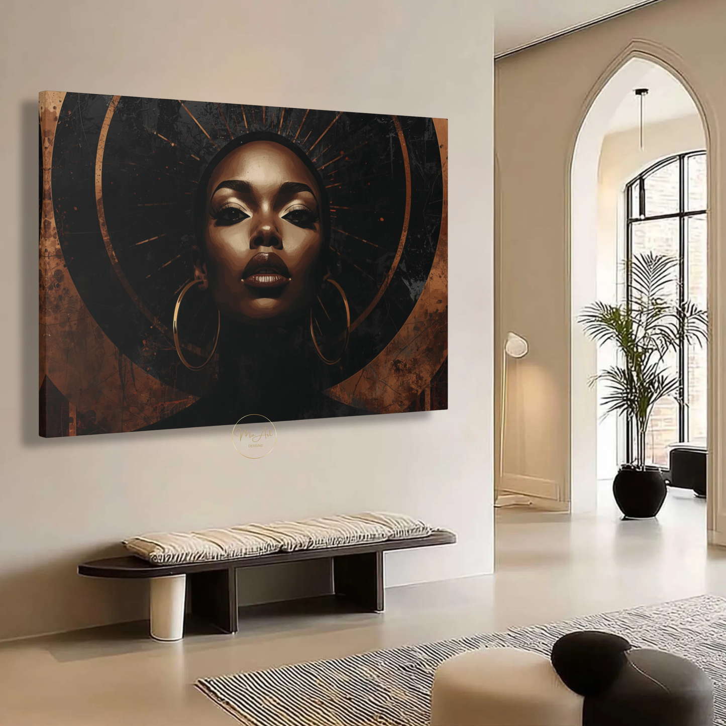 Black Woman Wall Art – Elegant Afrocentric Copper & Black Abstract Canvas Print