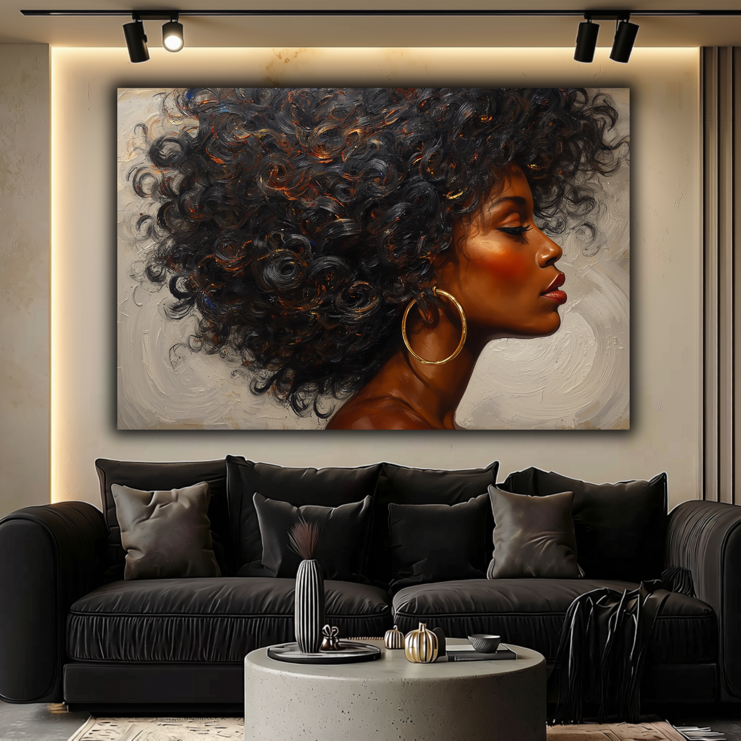 Black Woman Wall Art - Abstract Afrocentric Canvas Print | Black & Gold African American Art