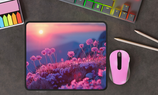 Pink Flowers with Sunset -  Mouse Pad