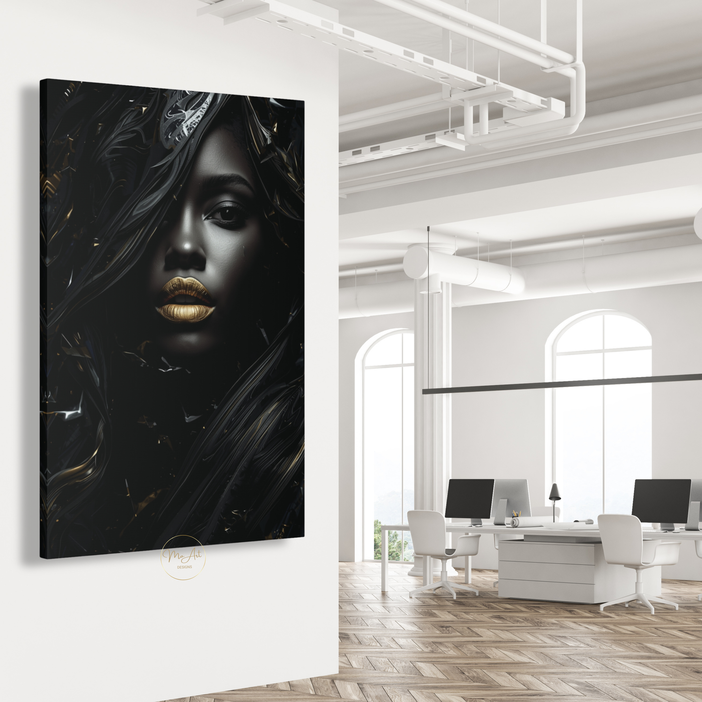 Black Woman Wall Art – Afrocentric Fashion Diva | Luxury Black & Gold Abstract Canvas Print