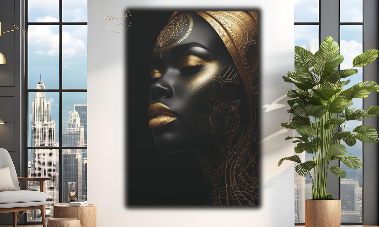 Black & Gold Woman Wall Art – Ebony Elegance / Canvas Print