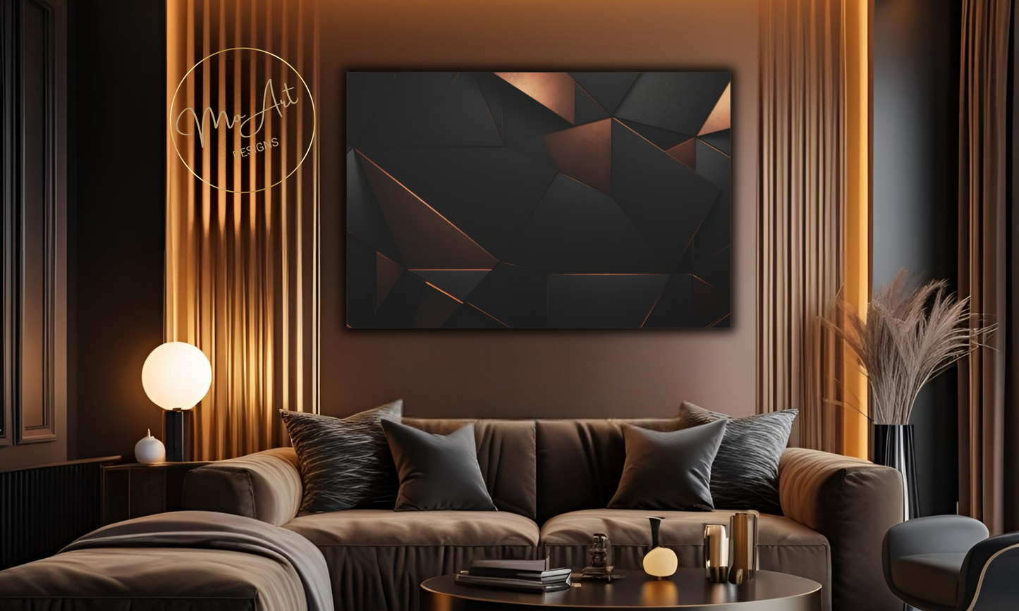Abstract Black and Copper Geometric Design Canvas Wall Art
