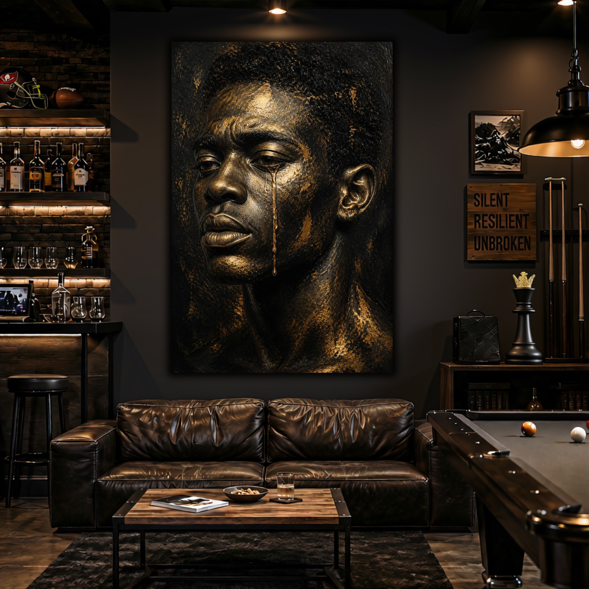 Black Man Wall Art – Golden Tears | Emotional Black & Gold Canvas Print