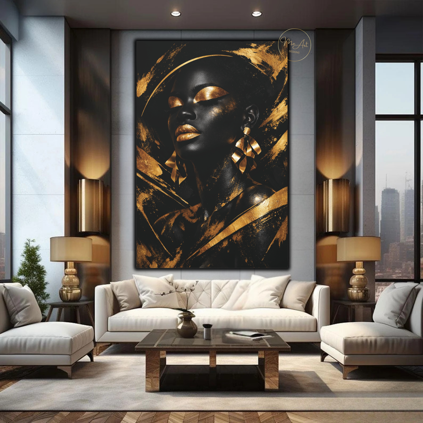 Black Woman Wall Art – Golden Goddess | Luxury Black & Gold Abstract Canvas Print