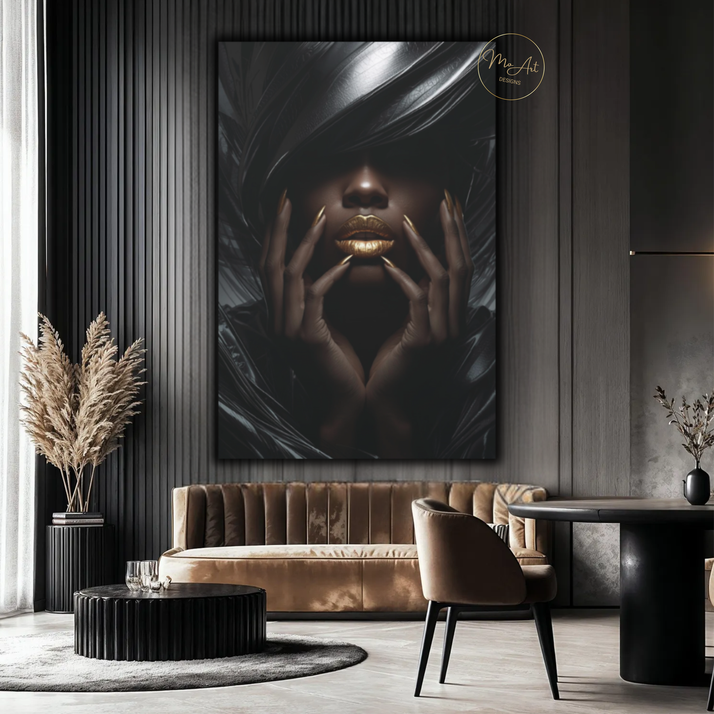 Black & Gold Woman Wall Art – Elegant High Fashion Black Woman / Canvas Print