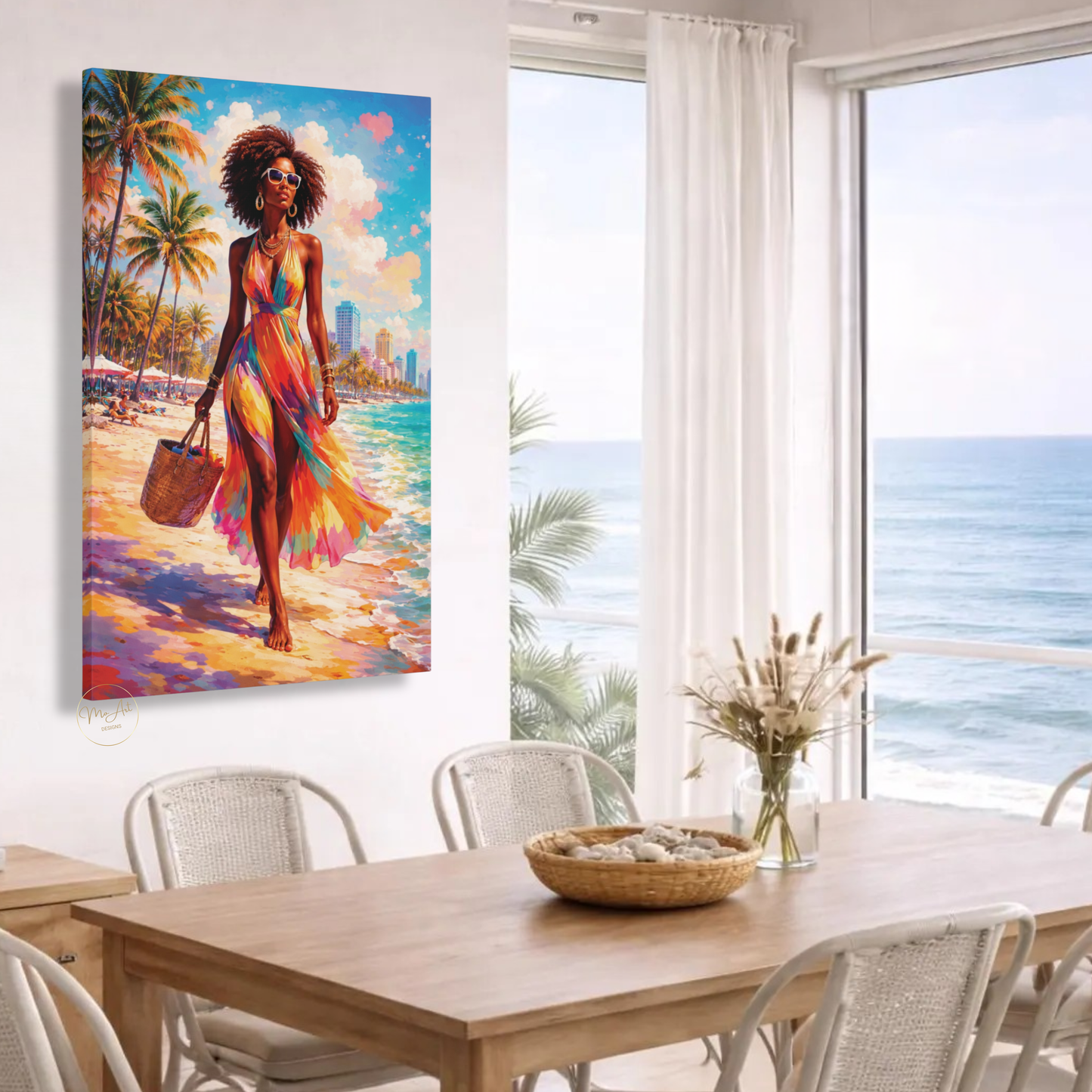 Black Woman Wall Art – Stylish Afrocentric Miami Beach Canvas Print