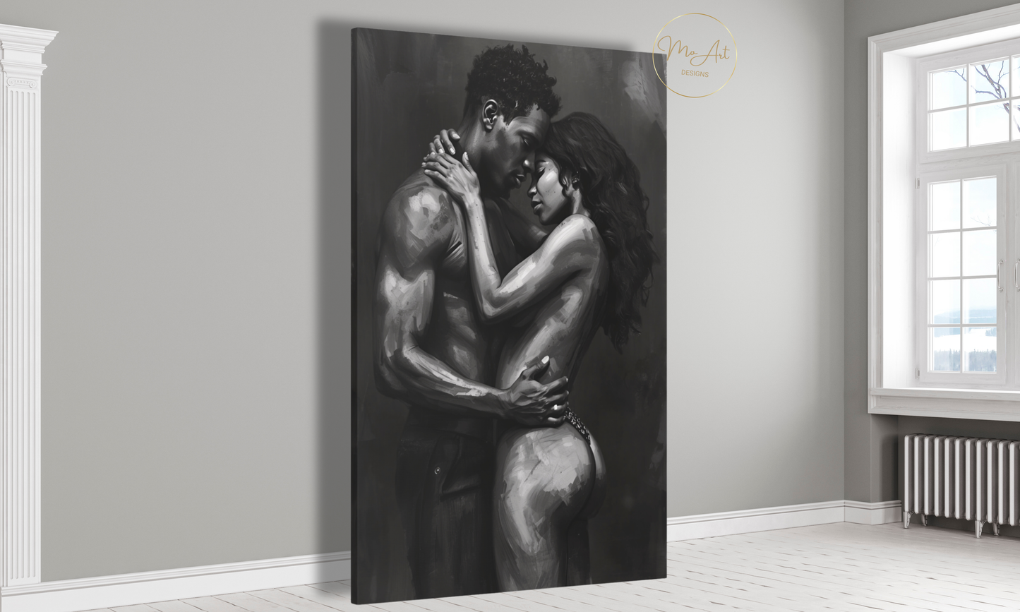 Passionate Embrace - Black Love Wall Art / Canvas Print