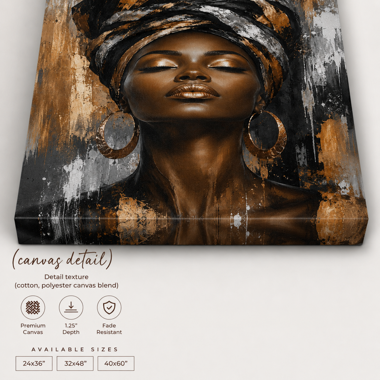 Black Woman Wall Art – Afrocentric Gold & Black Canvas Print | Luxury African American Queen Wall Decor