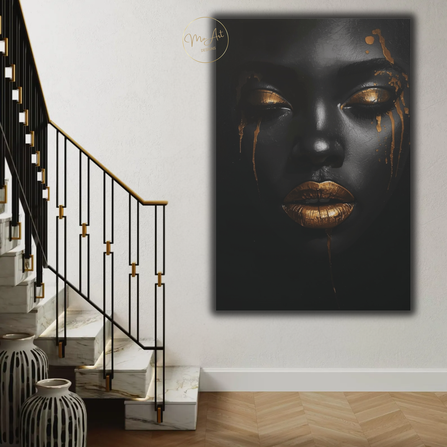 Black Woman Wall Art – Golden Tears | Black & Gold Luxury Canvas Print