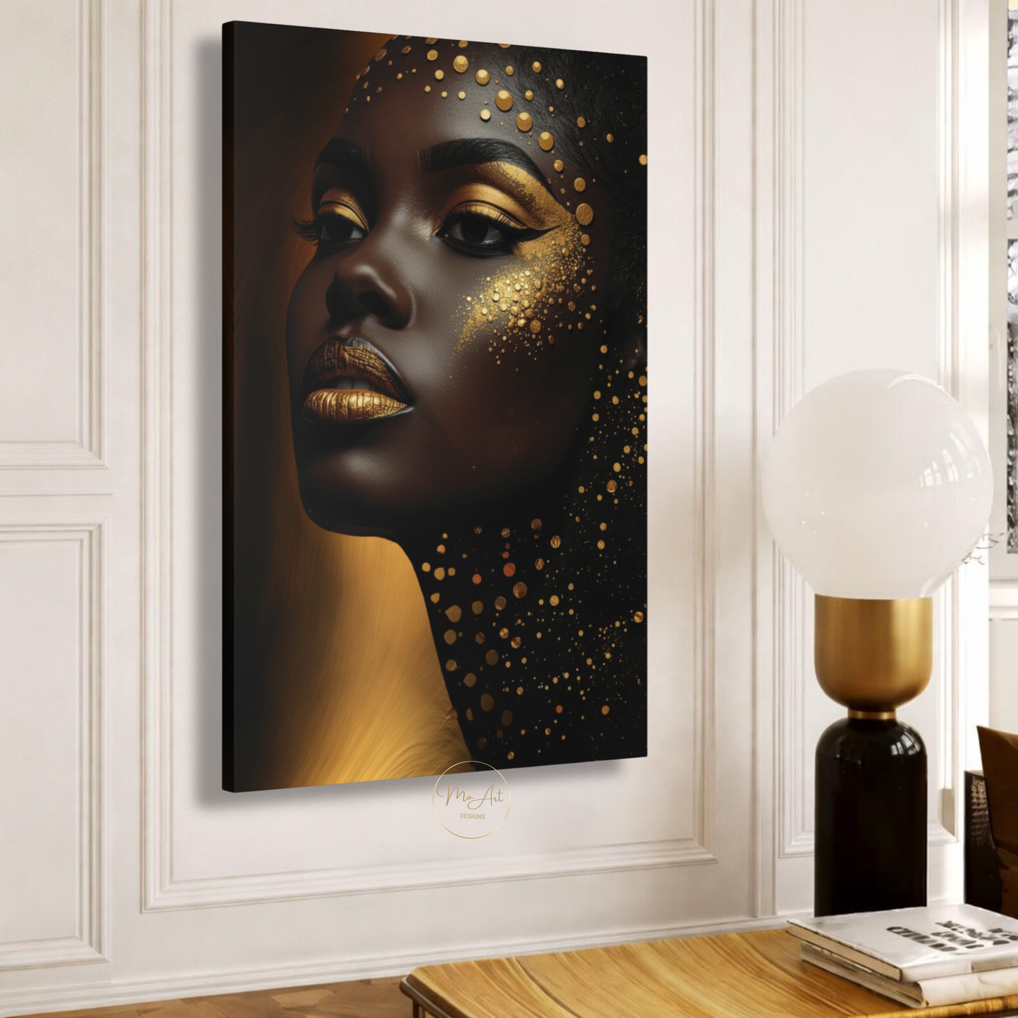 Golden Glow Black Woman Wall Art – Afrocentric Luxury Canvas Print