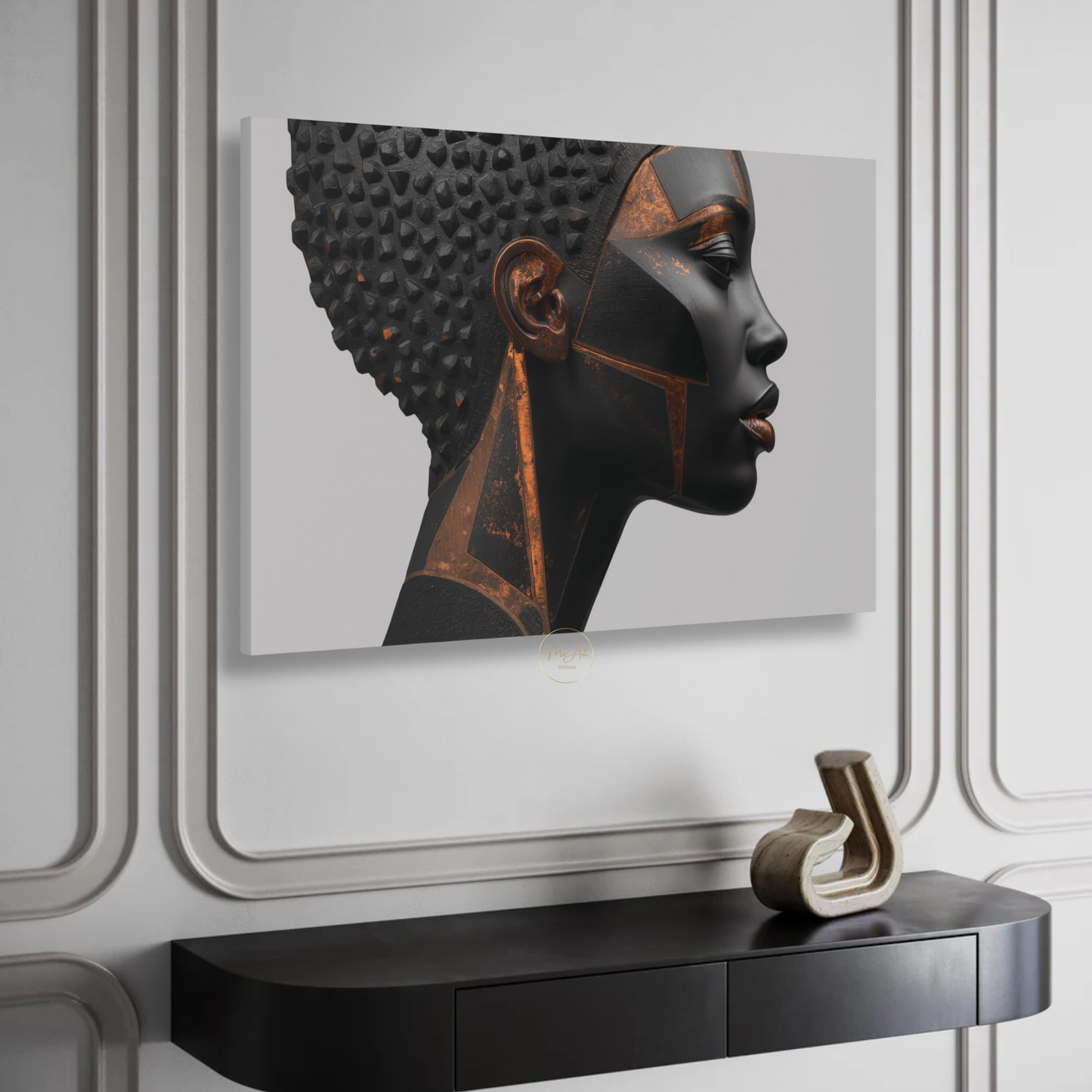 Black Woman Wall Art – Afrocentric Black & Copper Abstract Canvas Print