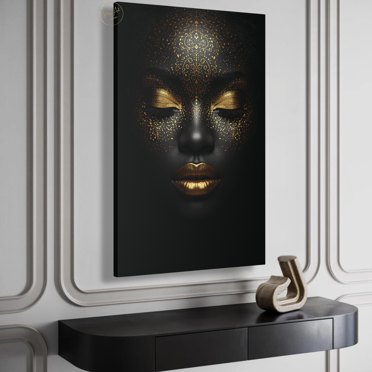 Black Woman Wall Art – Luxury Afrocentric Black & Gold Canvas Print