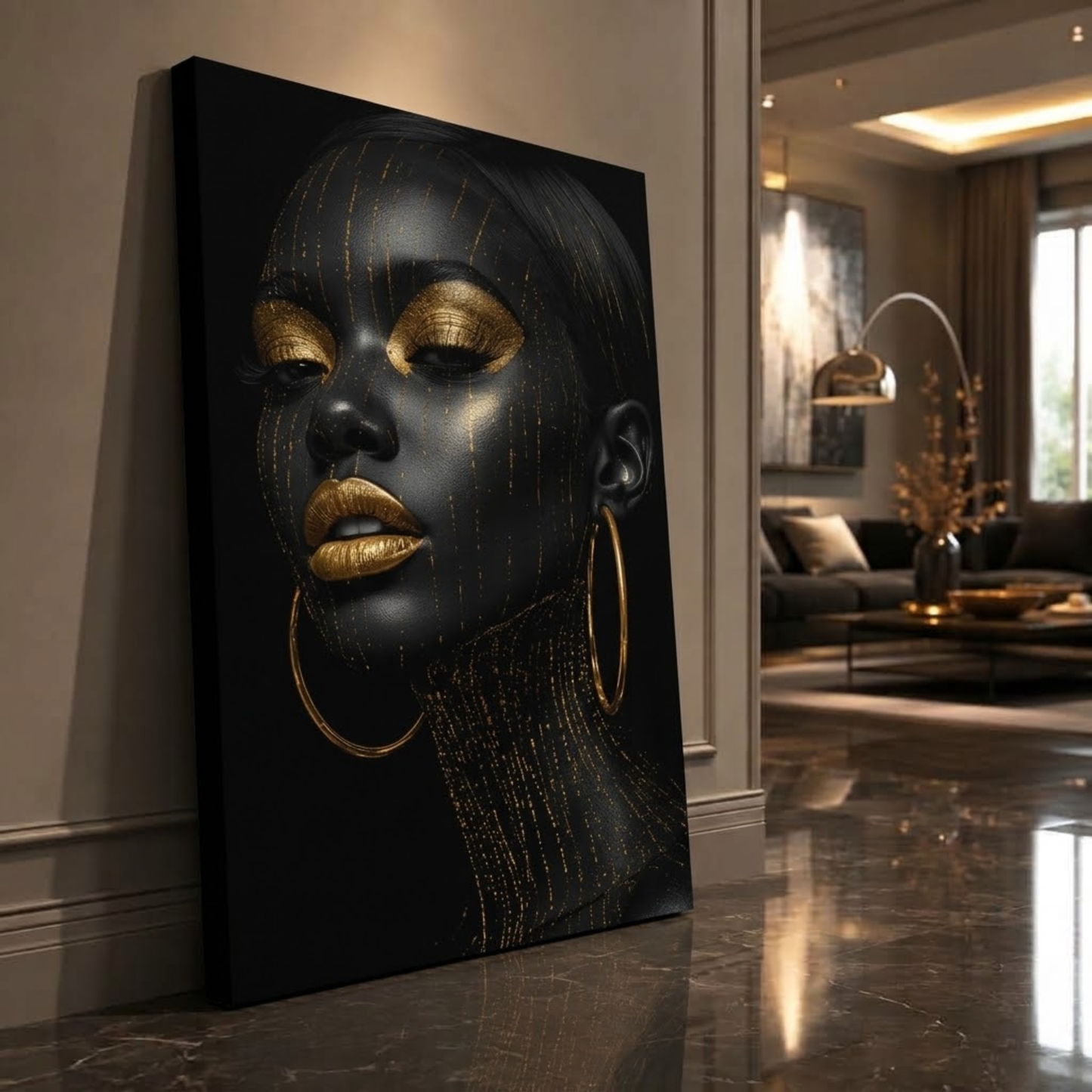 Black Woman Wall Art - Black & Gold Afrocentric Canvas Print