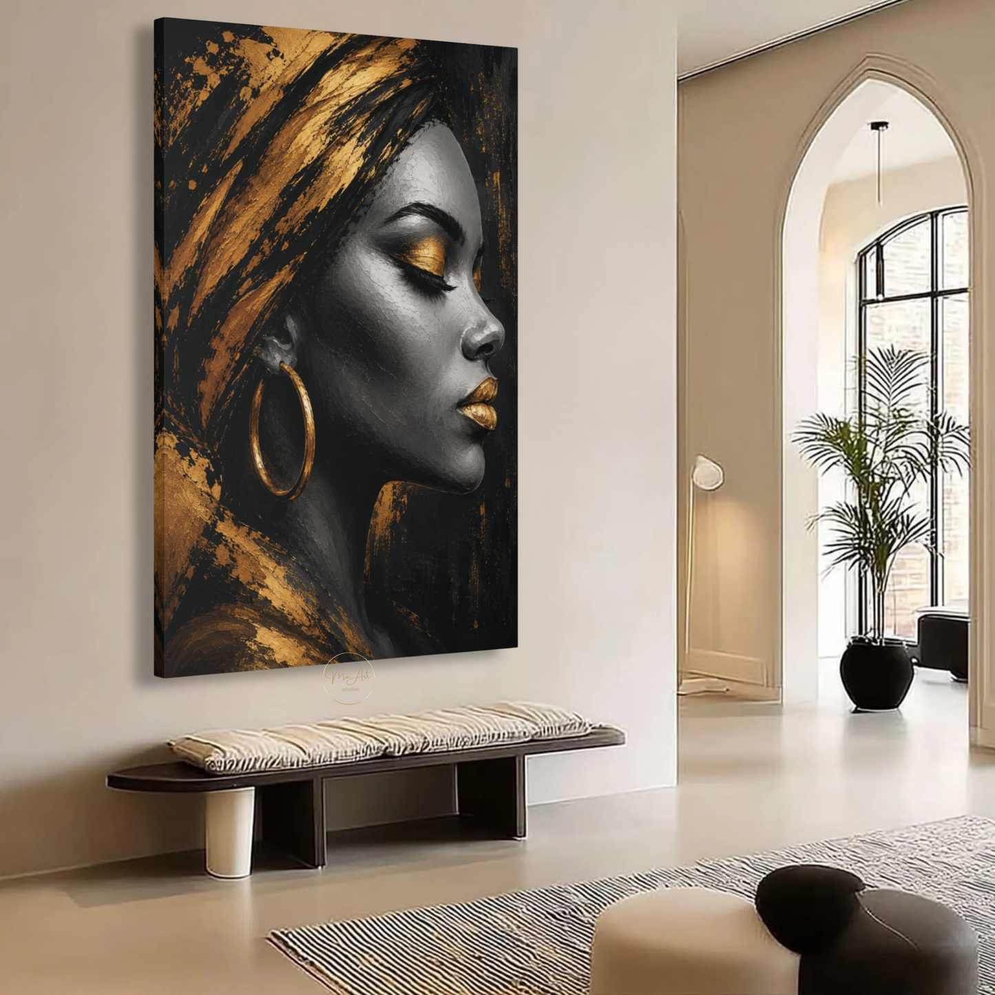 Black Woman Wall Art – Luxury Black & Gold Afrocentric Portrait Canvas Print
