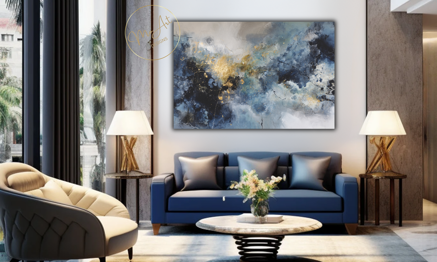 Abstract Blue, Gold and Gray Canvas Wall Art