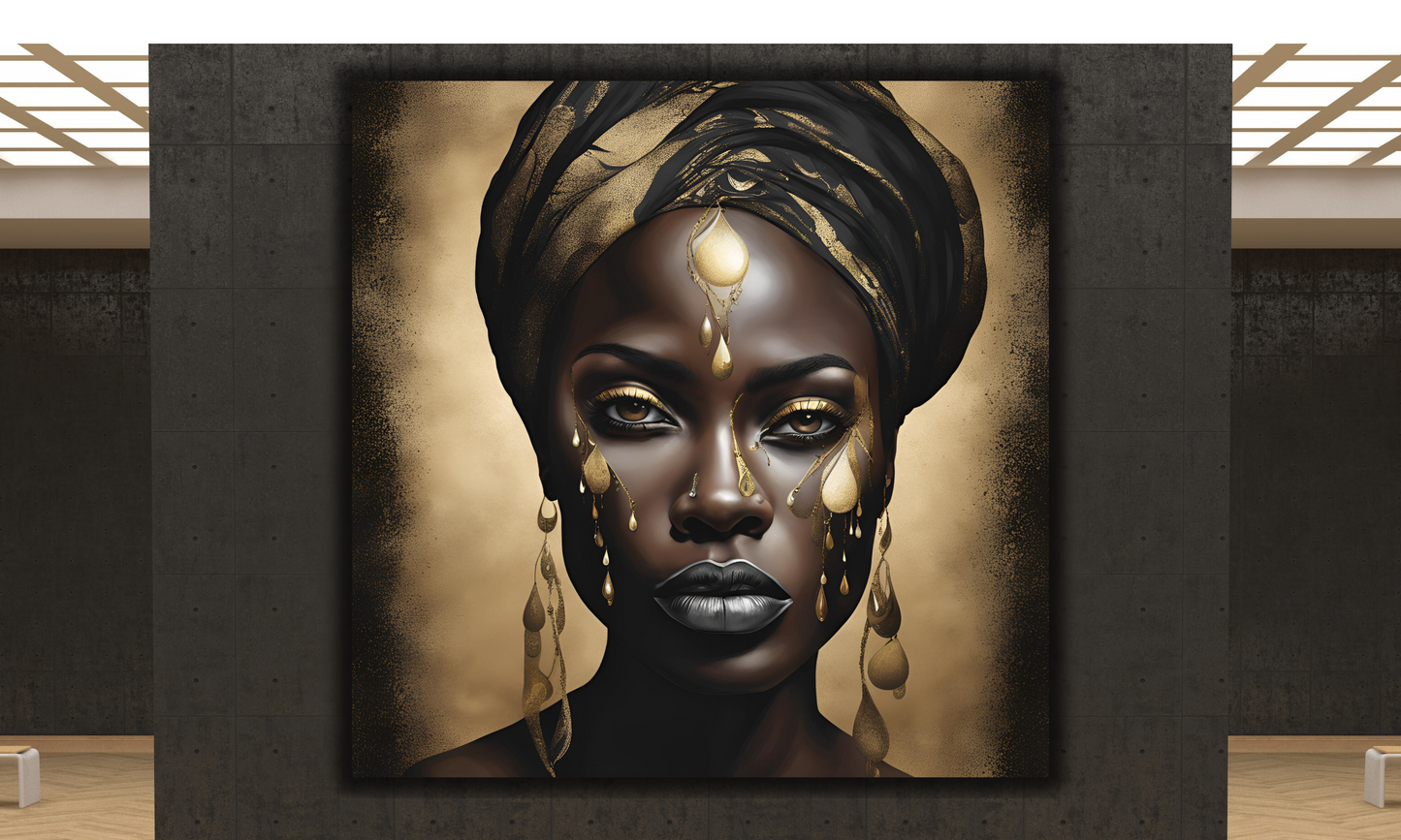 African Woman Adorned with Gold Elements - Canvas Wall Art