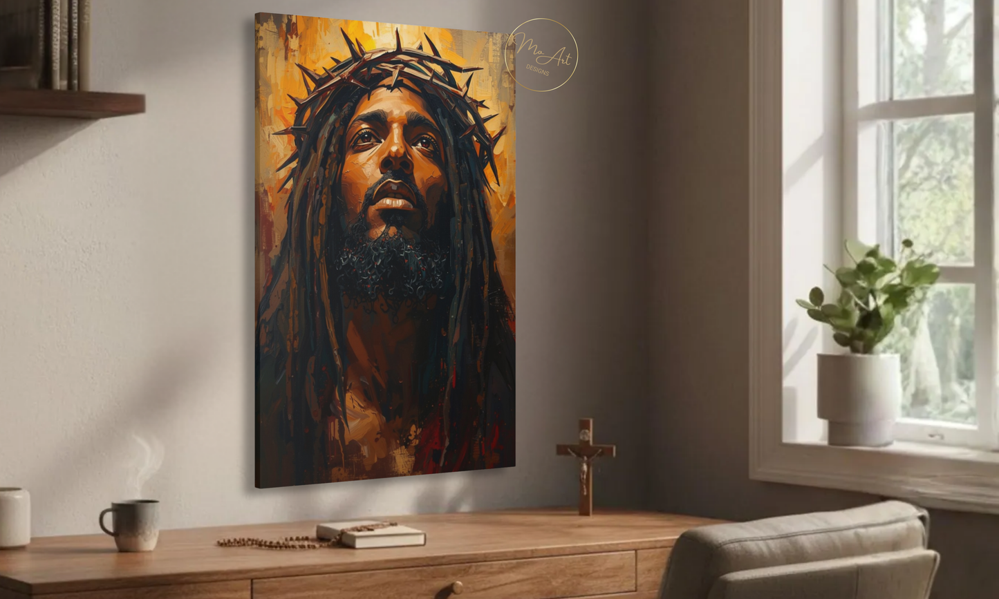 Black Jesus Canvas Wall Art – Crowned in Sacrifice / Canvas Print