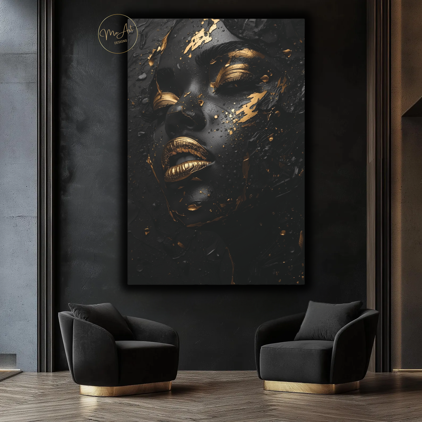 Black & Gold Woman Wall Art – Midnight Seduction in Gold / Canvas Print