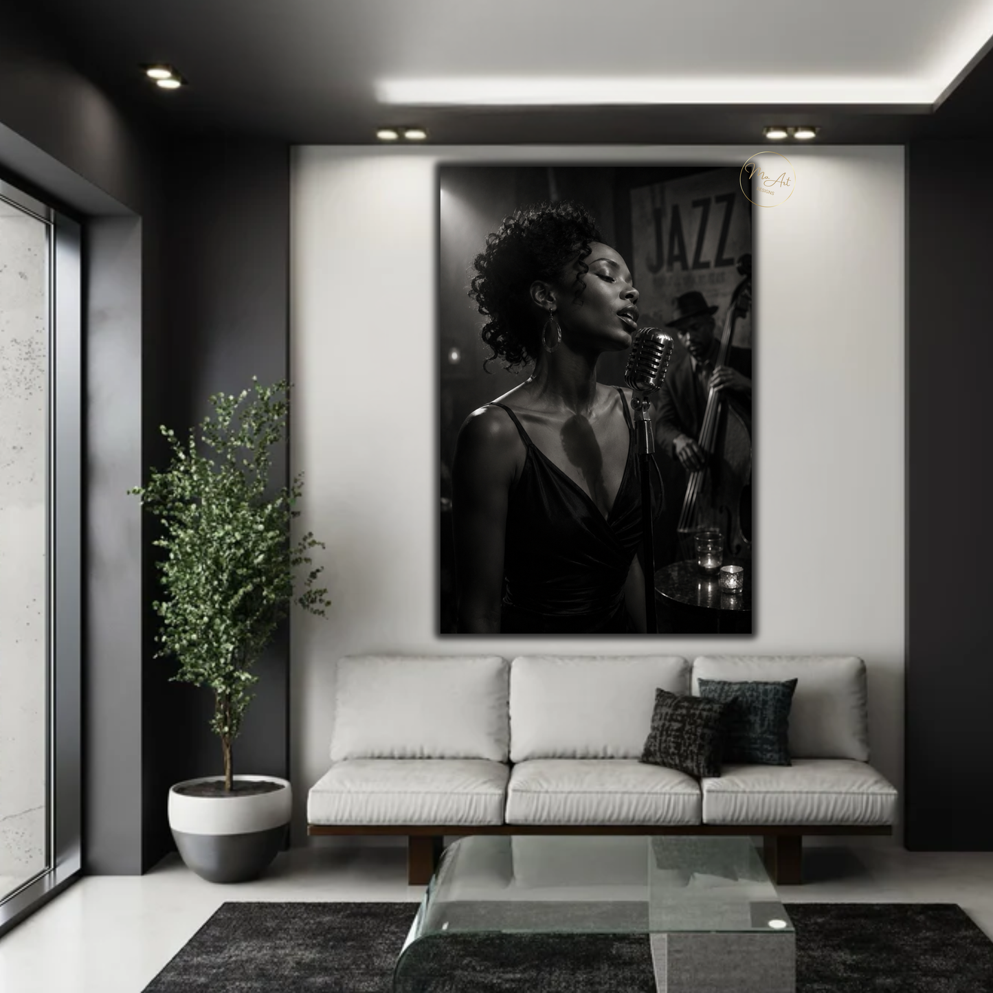 Black Woman Wall Art – Soulful Jazz Singer Canvas Print | Black & White Afrocentric Art