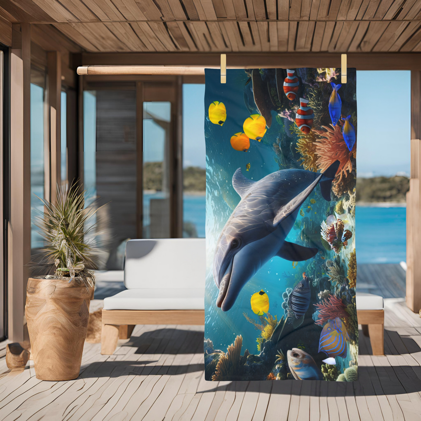 Dolphin with Tropical Fish -  Beach Towel