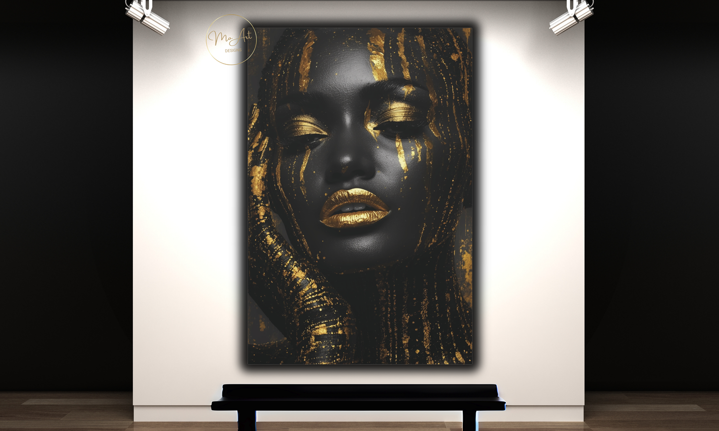 Black & Gold African American Woman Art – Luxury Digital Download