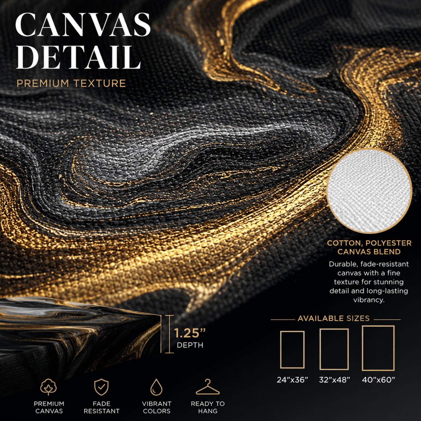 Black & Gold Abstract Wall Art Canvas – Luxury Liquid Marble Modern Art Print | Elegant Black Gold Home Decor