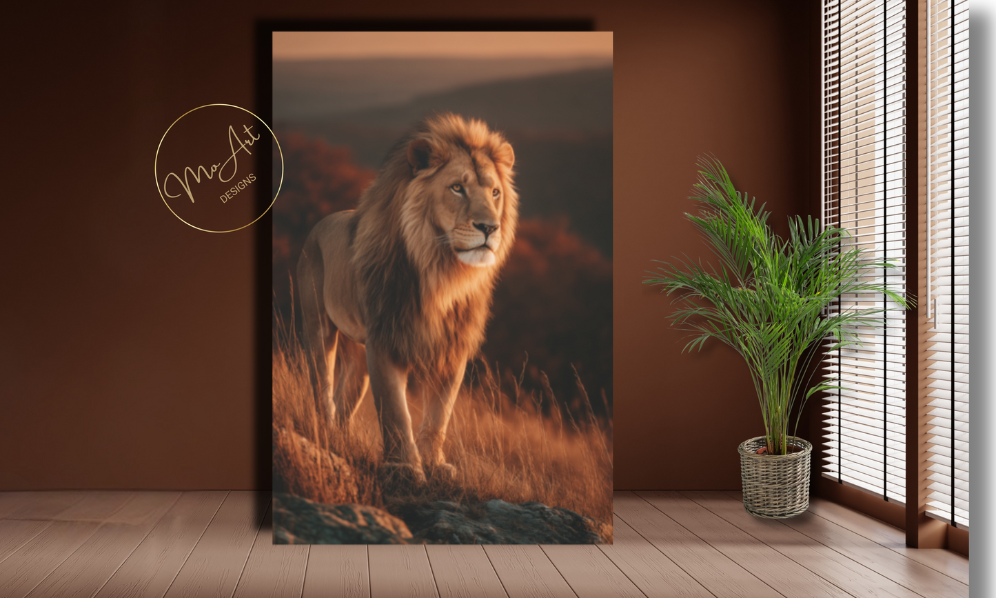 Majestic Lion Canvas Wall Art – Regal Wildlife Print at Sunset