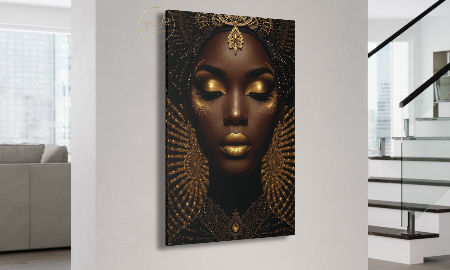 Black Woman Wall Art – Golden Elegance Canvas Print
