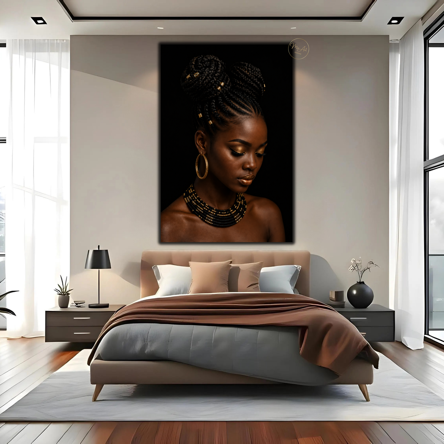 Black Woman Wall Art – Sophisticated Gold & Black Afrocentric Canvas  Print