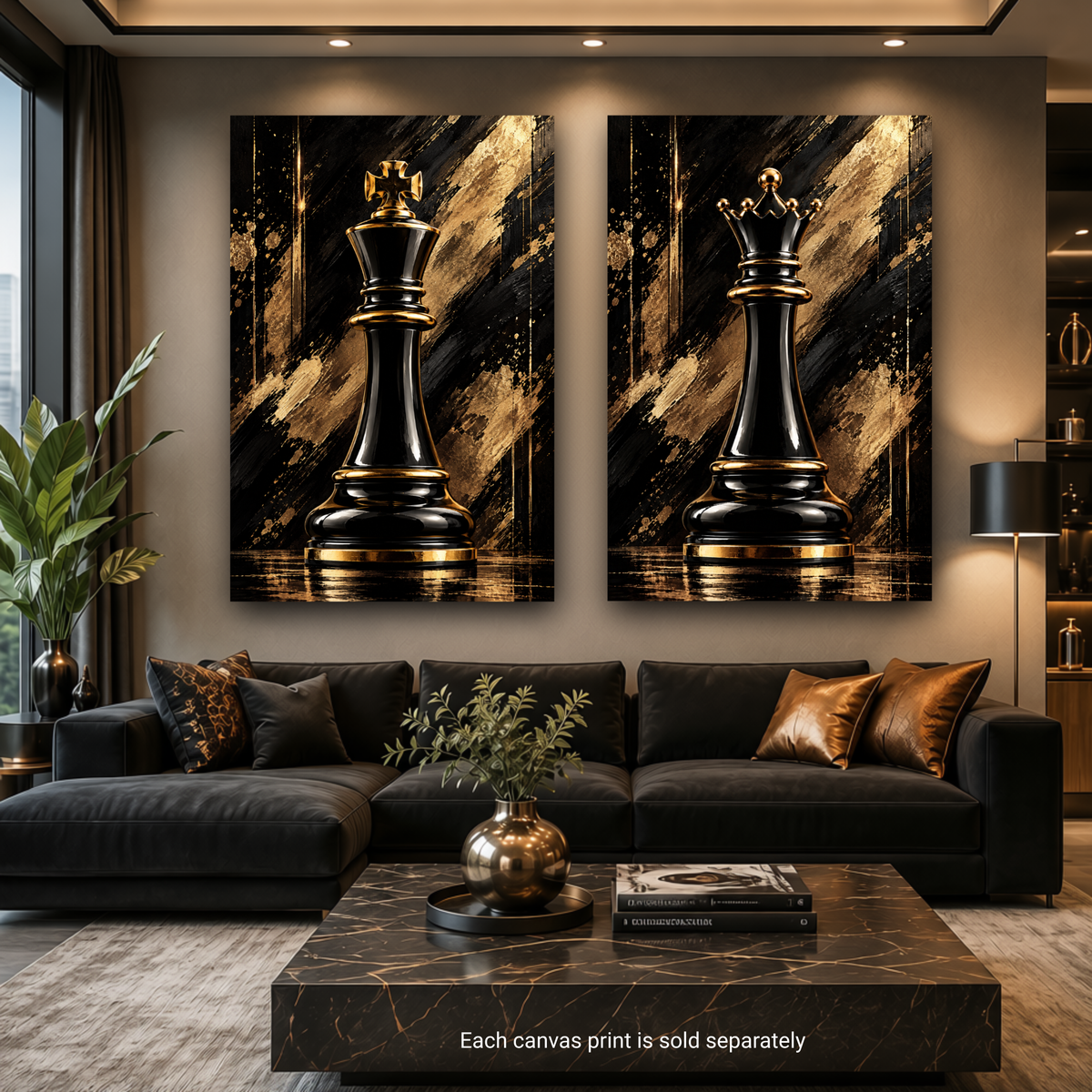 Black & Gold Queen Chess Piece Wall Art | Luxury Abstract Chess Canvas Print