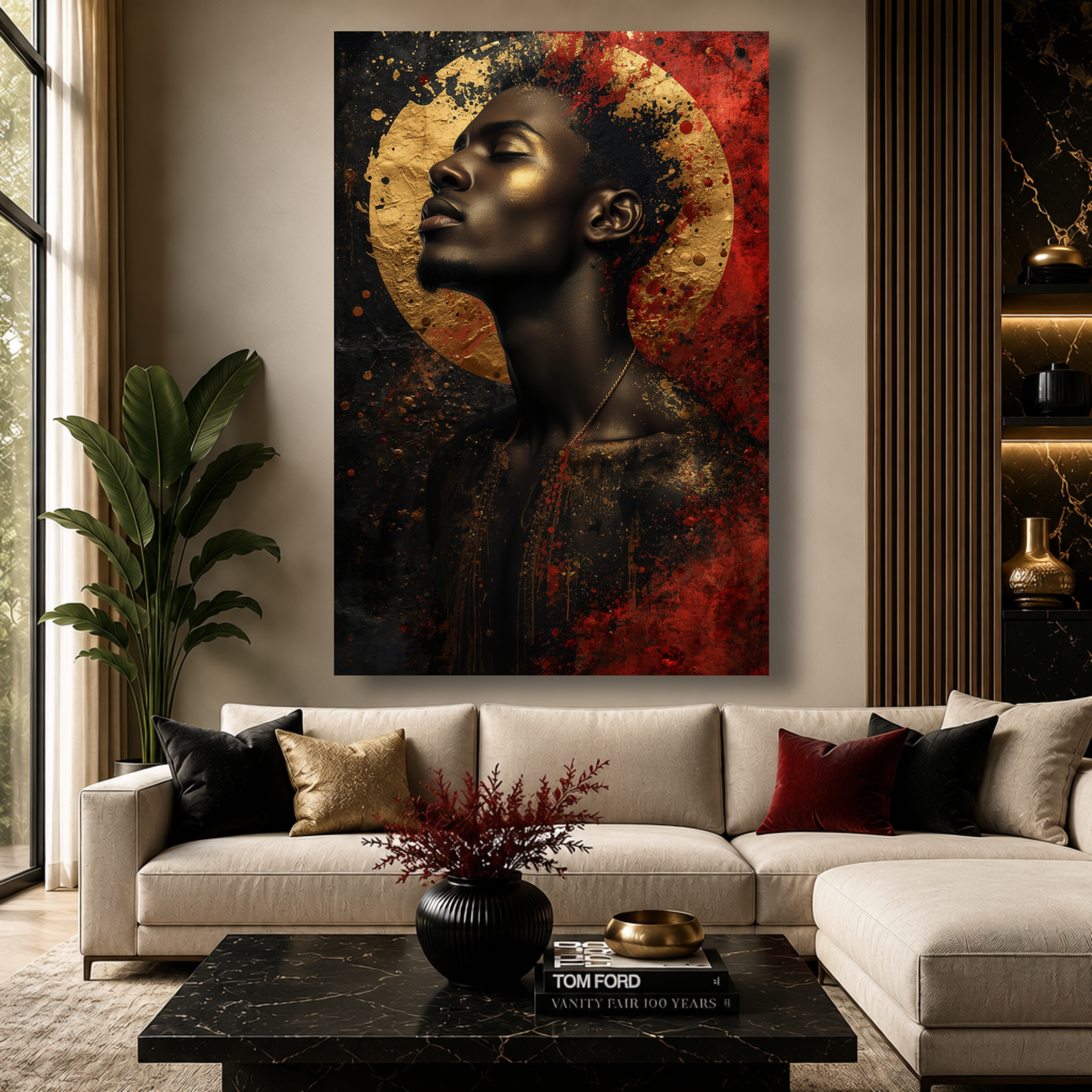 Black Man Wall Art – Abstract Black, Gold & Red Afrocentric Canvas Print