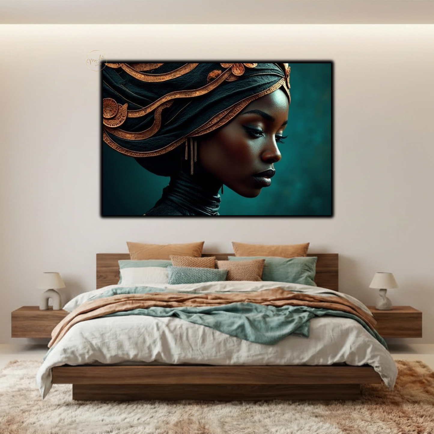 Black Woman Wall Art – Copper & Green Afrocentric Canvas Print