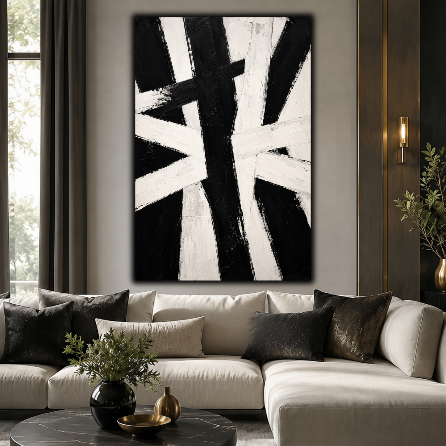 Black & White Textured Abstract Wall Art | Minimalist Monochrome Canvas Print