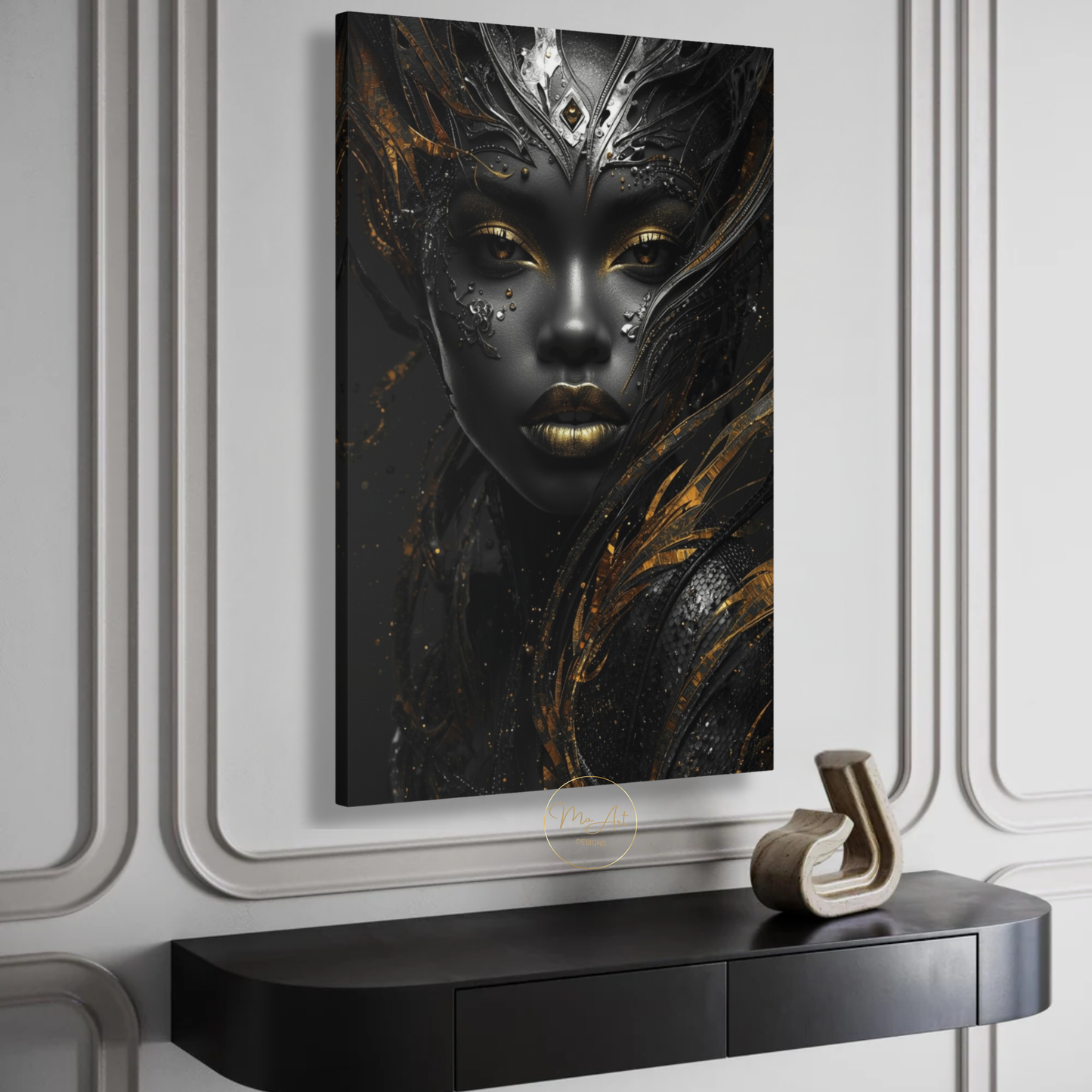 Black Woman Wall Art – Exotic Beauty / Black & Gold Afrocentric Canvas Print